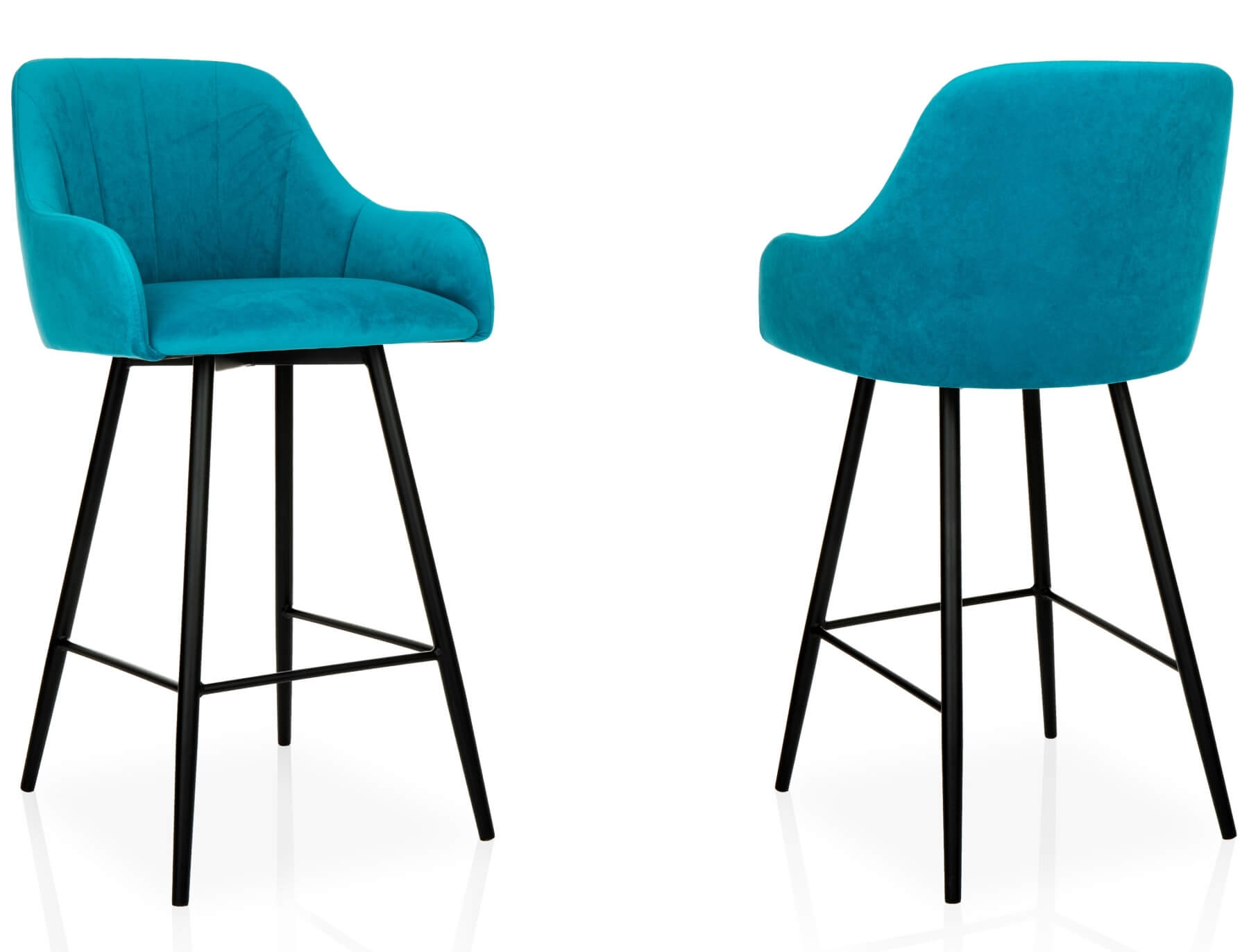 Hoker do jadalni i barku w turkusowym velvet Magic Velvet morski na czarnych nogach - widok z przodu i tyłu - kulokmeble.pl